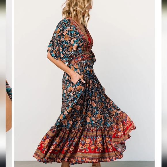 Baltic Born Leeanne Midi Dress Navy Multi Floral Boho Medium Maxi - Picture 2 of 15